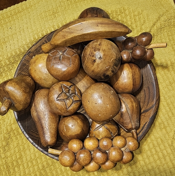 Other - Wood bowl with fruit ( 15 pieces)